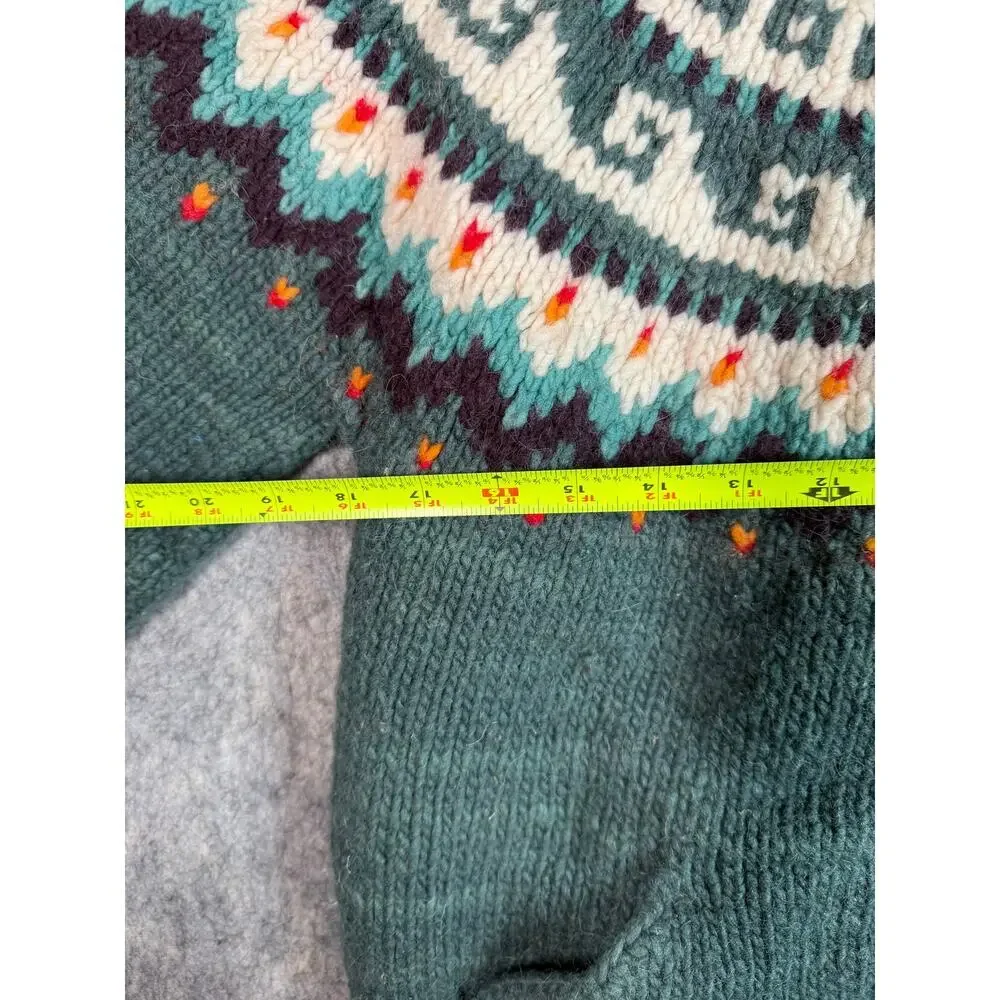 Vintage Del Mundo Handmade Wool Cardigan Green OS Ecuadorian Chunky Wood Button - Picture 8 of 9
